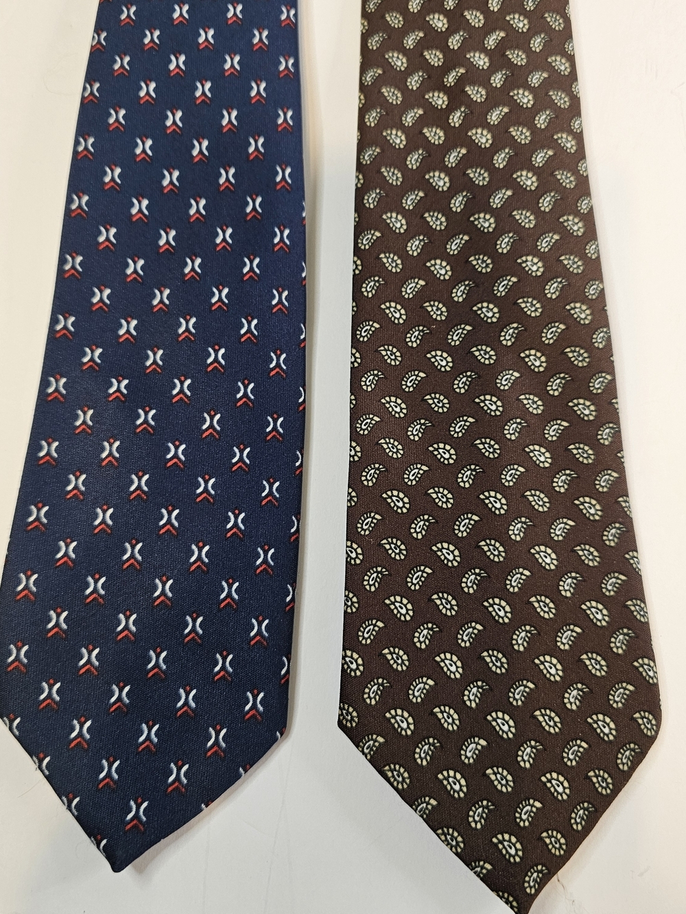 2-Mens Parkscher 100% Silk Ties 1-Brown Paisley 1- Navy Red/White Print